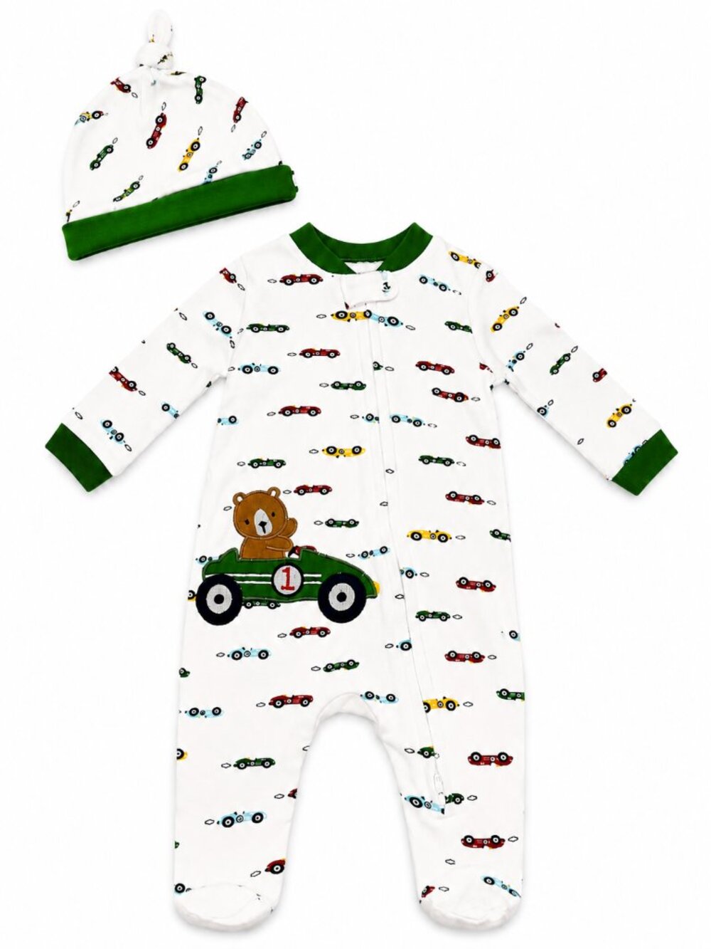 NWT Baby Essentials Baby Boy 2 Piece Footed Sleeper Set with Hat Size 3 Months